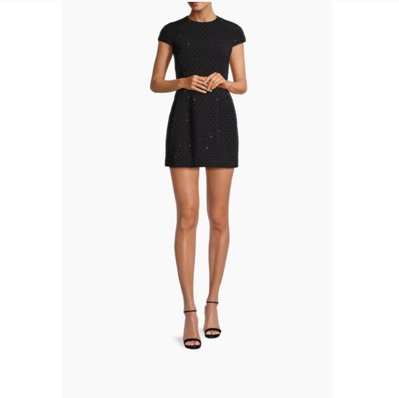 Toccin Kristen Structured Black Rhinestone Embellished Short Sleeve Mini Dress - Picture 1 of 11